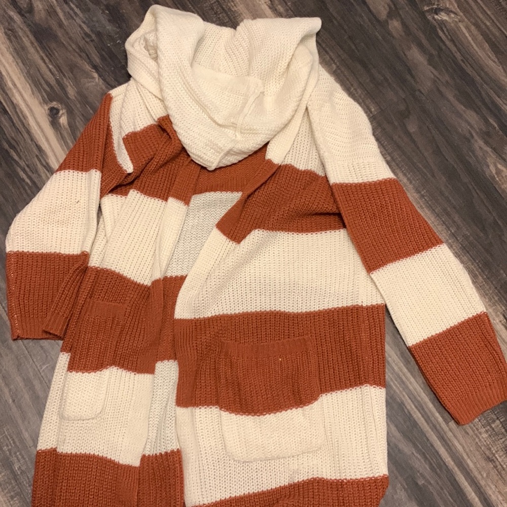 Stripped burnt orange and off white cardigan